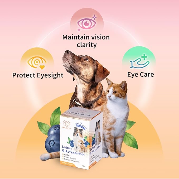 Dog and Cat Eye Care and Health - Lutein & Astaxanthin, Blue Light Defense, Preserve Visual Wellness and Brightness in Eyes/Enhance Vision/Natural Nutrient-Rich Formula - 2.8 Oz