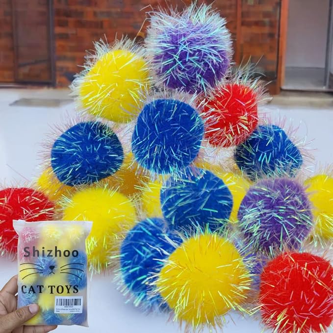 10 Pieces Sparkle Pom Pom Balls for Cat - Interactive Glitter Balls, Multicolor, Size of 2 inches, Best as Kitten Play Toys…