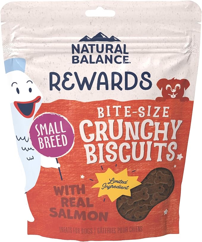 Natural Balance Limited Ingredient Rewards Crunchy Biscuits, Bite-Size Grain-Free Dog Treats for Small-Breed Adult Dogs, Made with Real Salmon, 8 Ounce (Pack of 1)