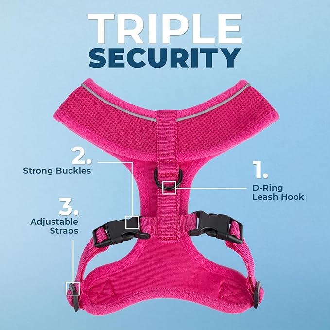 Aerolite No Pull Mesh Dog Harness with Lightweight, Soft, Breathable Chest Coverage, Reflective Stitching, and Adjustable Straps for Walking, Running, Training, Heavy Duty and Durable - Fuchsia, XS