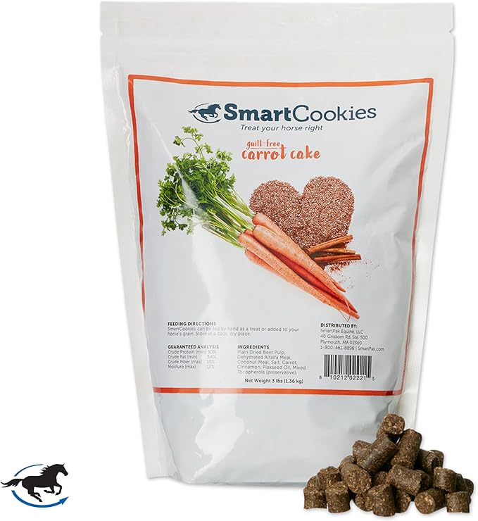 SMARTPAK SmartCookies | Healthy Treats for Horses Made from Coconut Meal, Beet Pulp, Alfalfa, and Flaxseed Oil | No Sugar Added Horse Treats | Carrot Cake Flavor Cookies for Horses, 3 lb Bag