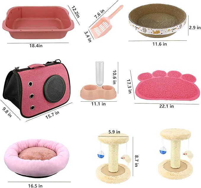 40 Pcs Kitten Cat Starter Kits, Cat Litter Box, Brush, Nail Clipper, Collar, Cat Bed Scratch Pad, Bag and other Cat Essentials，Small Medium Cat Litter Box Kits for beginner Supplies Accessories