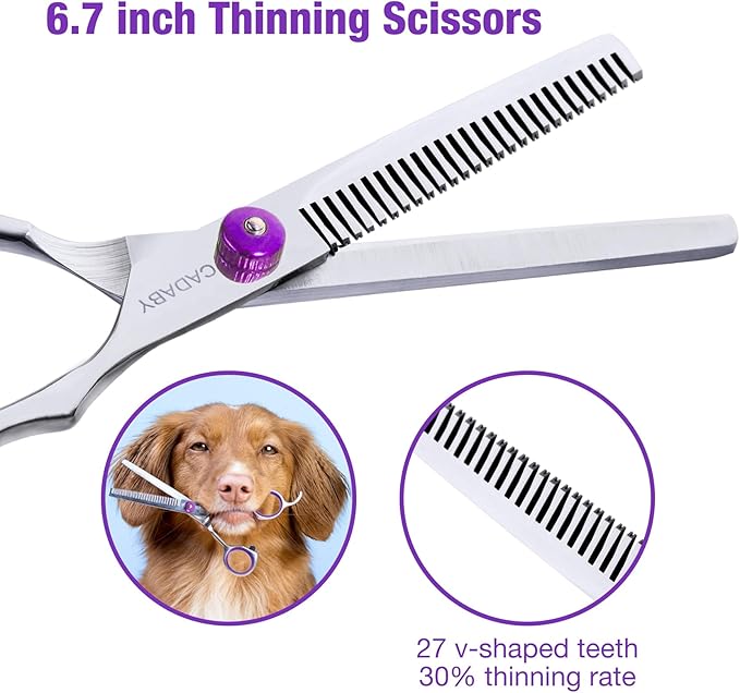 Professional Dog Grooming Scissors with Safety Round Tips, 3 in 1 Dog Grooming Scissors Kit, 4CR Stainless Steel Pet Grooming Shears for Dog, Cat,Sharp and Sturdy, Purple