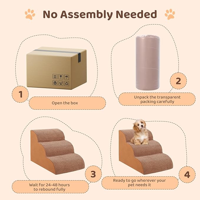 Dog Stairs for Small Dogs, 3-Tier Dog Steps for Couch and Bed High Density Foam Pet Stairs for Small Dogs and Cats, Pet Steps with Non-Slip Bottom for Doggies, Old Dog and Injured Pets, Camel