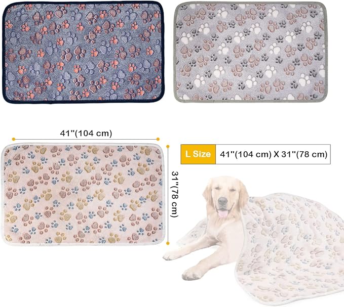 Dono 1 Pack 3 Dog Blankets, Soft Fluffy Fleece Pet Blanket Warm Sleep Mat Paw Print Design Puppy Kitten Throw Blanket Doggy Mat, Blanket for Dogs