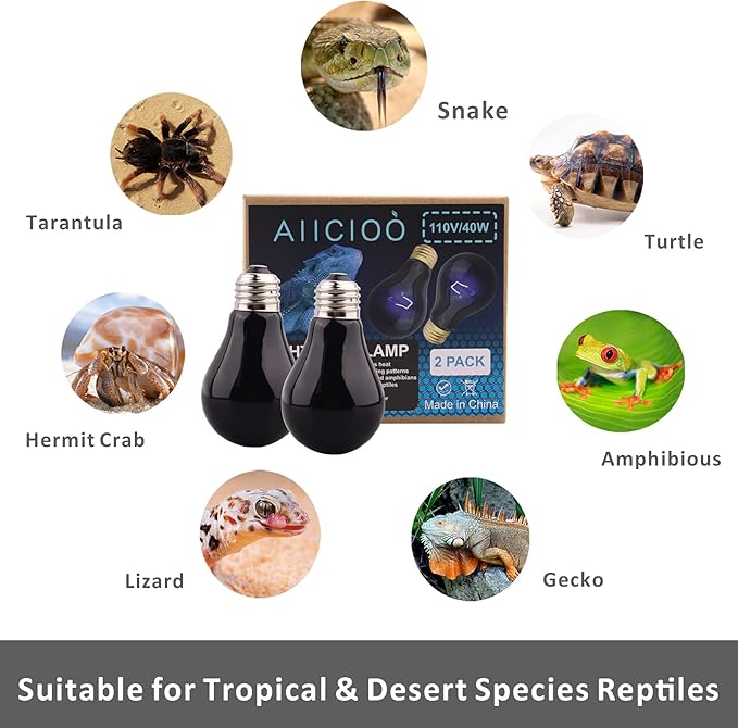 Reptile Heat Lamp - 40 Watt Reptile Night Heat Bulb Terrarium Moon-Like Light Bulb for Bearded Dragon Gecko Snake Turtle and Lizard