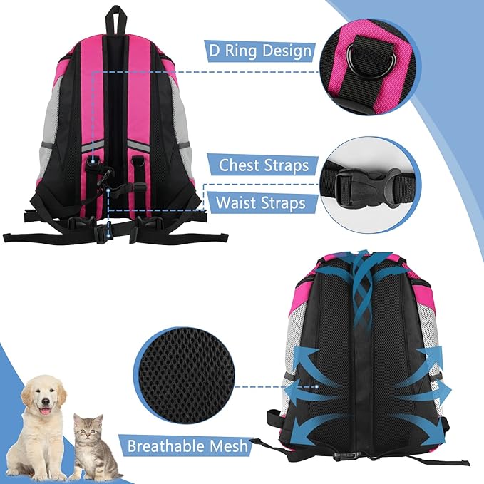 Dog Backpack Dog Carrier Backpack Pet Backpack Dog Carriers for Medium Breathable Pet Backpack Carrier Design with Reflective Safe Dog Backpack Carrier for Medium Medium Dogs Carrier Pink L