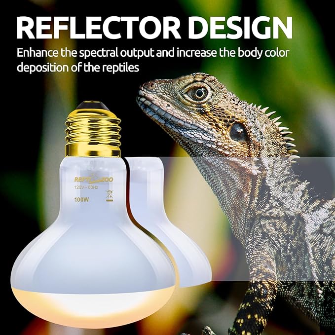 REPTIZOO Dual Reptile Light Fixture Reptile Heat Lamp Combo Pack, 100W UVA Daylight Basking Spot Light Heating Lamp and 26W UVA UVB Reptile Light Energy Saving Spiral Compact Lamp UVB Bulb 5.0
