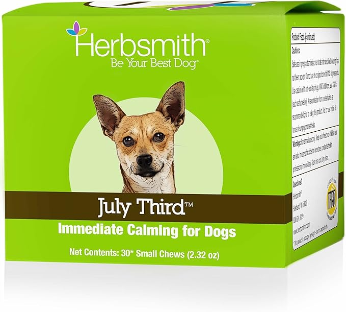 Herbsmith July Third - Canine Calming Chews - Calming Herbs for Dogs - Anxiety Supplements for Dogs - 30ct Small Chews