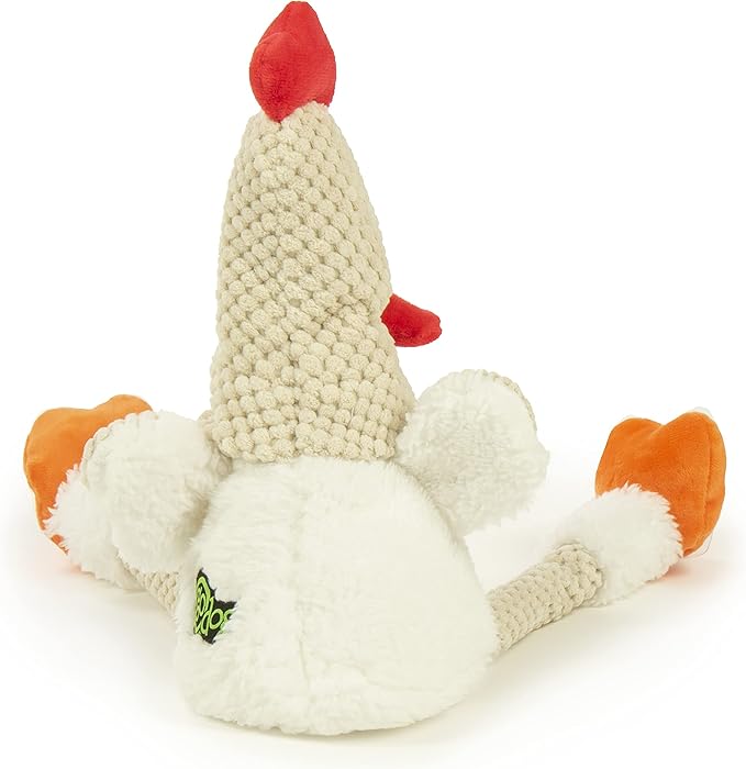 goDog Checkers Skinny Rooster Squeaky Plush Dog Toy, Chew Guard Technology - White, Large