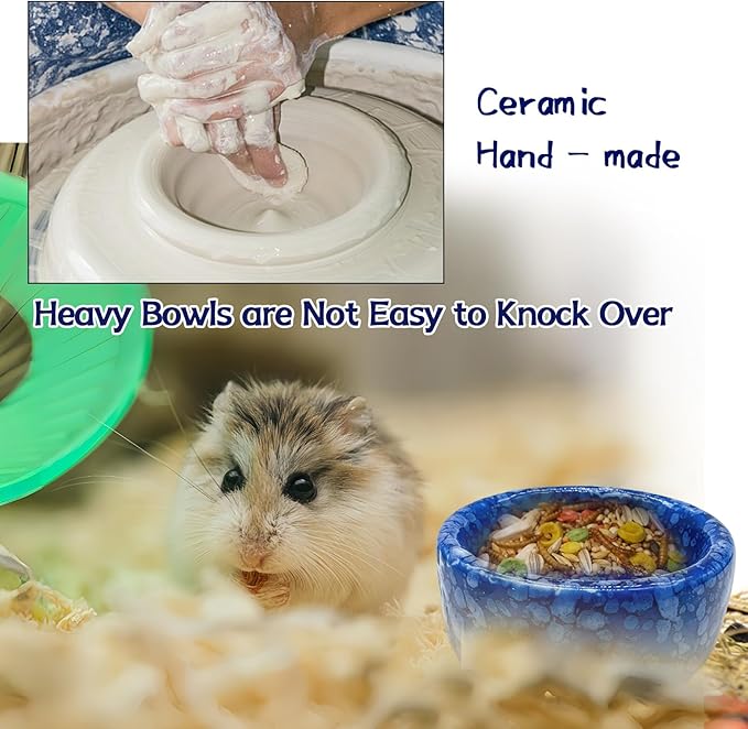 kathson 4 Pcs Hamster Food Bowl Guinea Pig Ceramic Water Bowl Small Animal Feeding Dish for Dwarf Hamster Gerbil Syrian Ferret Hedgehog Chinchilla Bunny (Navy)