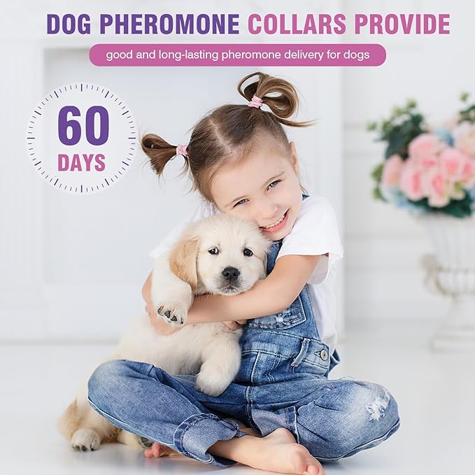 Calming Collar for Dogs 4 Packs Dog Pheromone Calm Collars Relief Anxiety Stress Separation Lasts 60 Days Relieve Bad Behavior 25 Inches Size Flexible Adjustable for All Small Medium and Large Dog