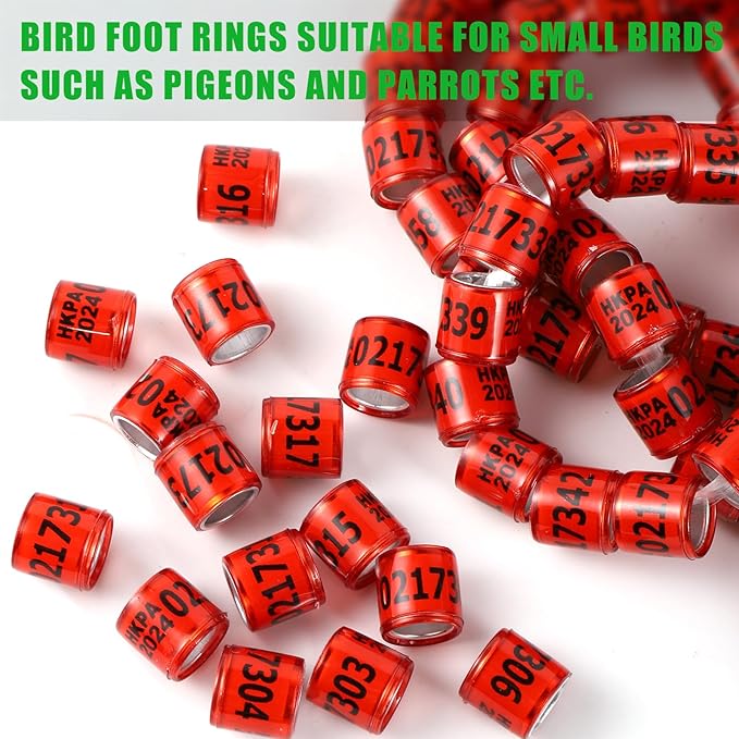 50Pcs Aluminium Pigeon Leg Rings with 2024 HKPA Training Identify Birds Leg Ring for Pigeon Quail Parrot(8mm Red)