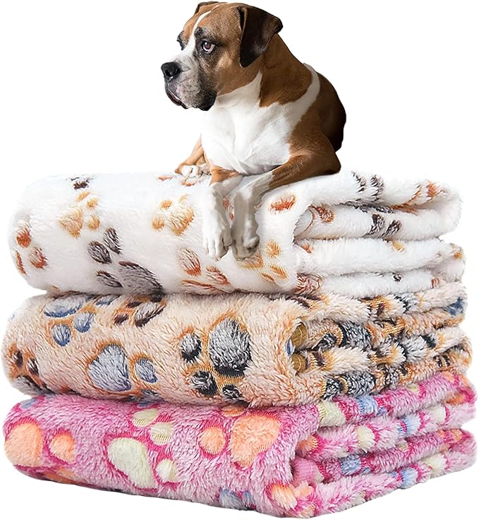 Blankets for Dogs,1 Pack 3 Dog Blankets for Medium Dogs,Washable Pet Blanket 41" x 31",Cute Paw Pattern,Soft Puppy Blankets Pet Throw Cover for Kennel Crate Bed,Small Large Dog Blanket