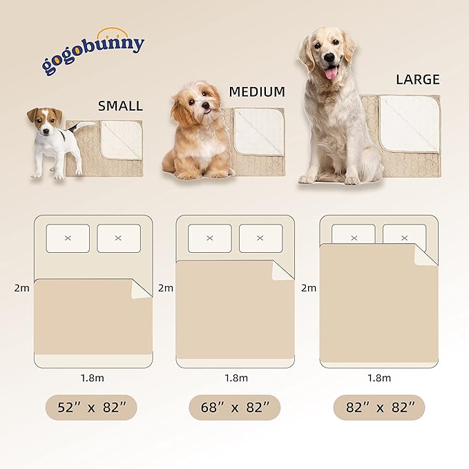 gogobunny 100% Double-Sided Waterproof Dog Bed Cover Pet Blanket Sofa Couch Furniture Protector for Puppy Large Dog Cat, Reversible (82x120 Inch (Pack of 1), Dark Beige/Light Beige)