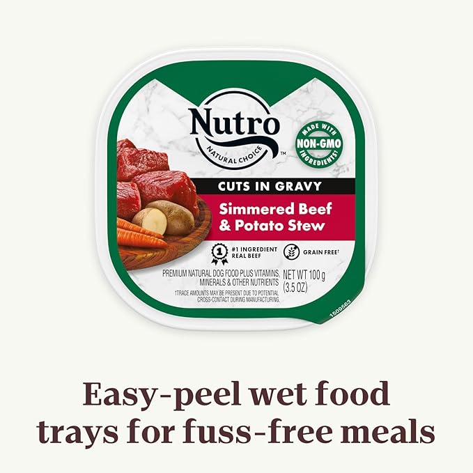 NUTRO Adult Natural Grain Free Wet Dog Food Cuts in Gravy Tender Chicken, Sweet Potato & Pea Stew Recipe, 3.5 oz. Trays (Pack of 24)