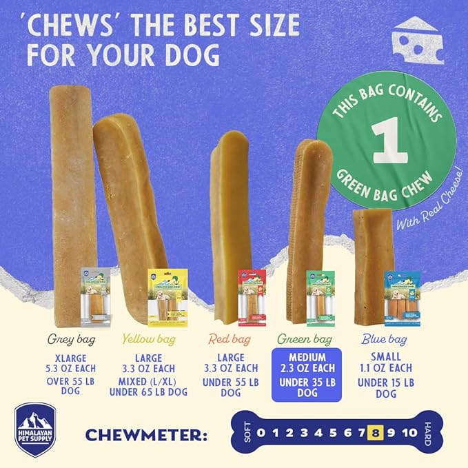 Himalayan Dog Chew Original Yak Cheese Dog Chews, 100% Natural, Long Lasting, Gluten Free, Healthy & Safe Dog Treats, Lactose & Grain Free, Protein Rich, Large, Dogs 65 Lbs & Smaller
