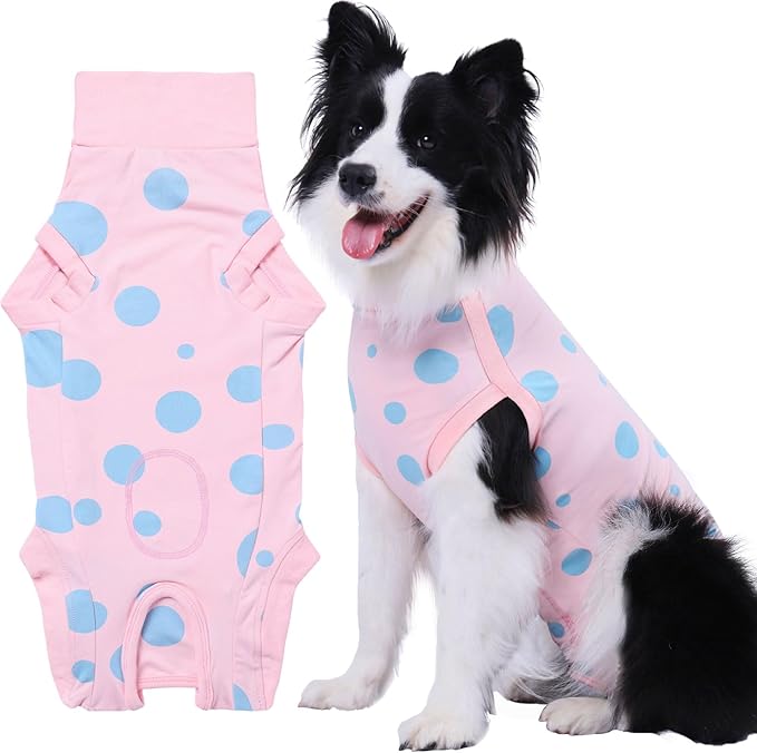 Dog Recovery Suit, Professional Dog Surgery Suit Post Spay, Neuter, Abdominal Surgical Suit for Male Female Dogs Can Pee, Prevent Licking Soft Breathable Cotton Covers Wound (Pink, Large)