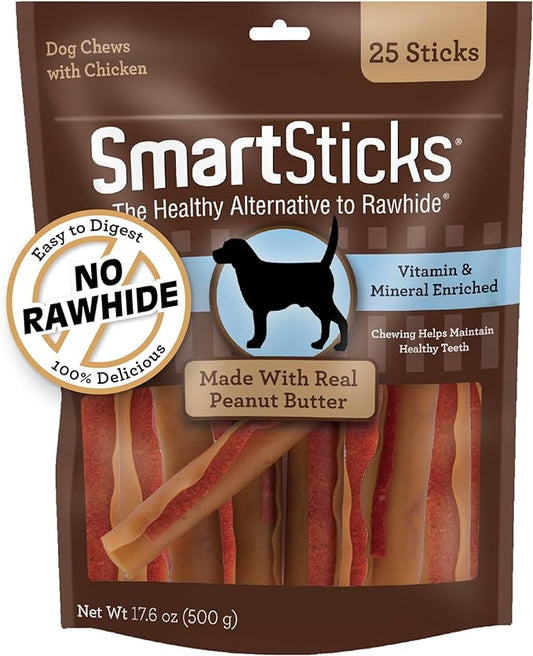 SmartBones SmartSticks, Treat Your Dog to a Rawhide-Free Chew Made With Real Meat and Vegetables, 25 Count (Pack of 1)
