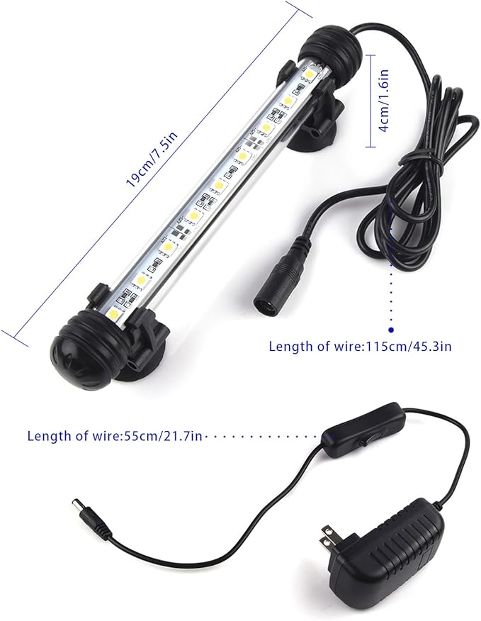 LED Aquarium Light, Smiful Fish Tank Light Submersible Underwater Crystal Glass LEDs Lights, 7.5"- White