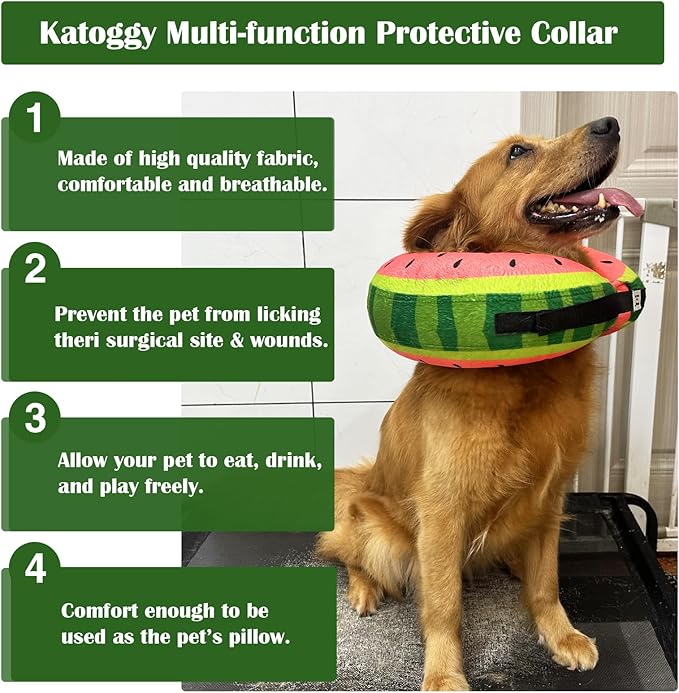 Katoggy Inflatable Dog Cone Collar for Dogs After Surgery, Soft Adjustable Blow up Donut Dog E-Collar for Small Medium Large Dog and Cats