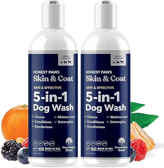 Honest Paws Dog Shampoo and Conditioner - Premium Dog Wash for Allergies and Dry, Itchy, Moisturizing for Sensitive Skin - Sulfate Free, Plant Based, All Natural - 2 Pack