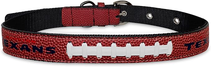 Pets First Tough Leather Pet Collar NFL Houston Texans Premium Dog Collar, Limited Edition, Size Medium. Best & Strongest Heavy-Duty Dog Collar!, Medium (16-20" Long & 1" Wide) (HOU-3081-MD)
