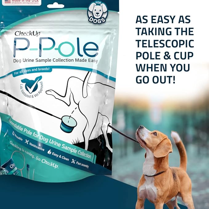 CheckUp P-Pole - Dog Urine Collection Pack - Telescopic Pole, Cups, Pipettes & Vials - A New Innovative, Do It Yourself Approach to Collect Your Dogs Urine at Home and Have it Ready for Testing