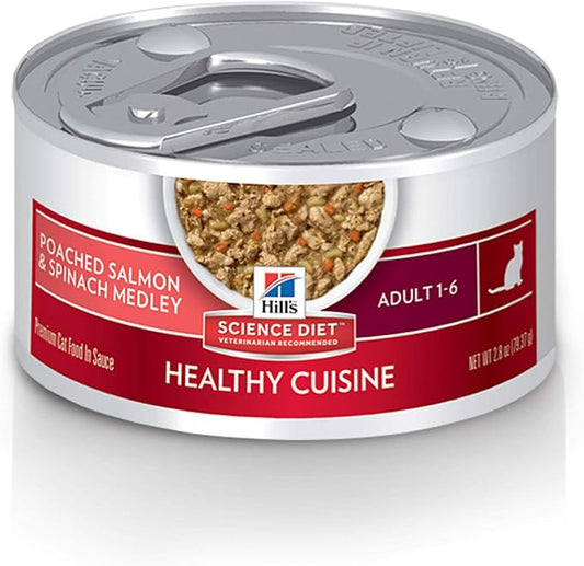 Hill's Science Diet Healthy Cuisine, Adult 1-6, Great Taste, Wet Cat Food, Patched Salmon & Spinach Stew, 2.8 oz Can, Case of 24