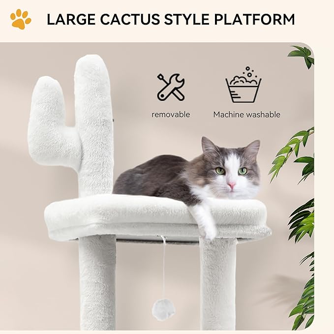 YITAHOME Modern Cat Tree for Indoor Cats with Self-Grooming Brush, 69" Tall Wooden Cat Tower with Condo, Hammock, Scratching Post, Board, Removable Pads for Kittens Big Cats，Greige