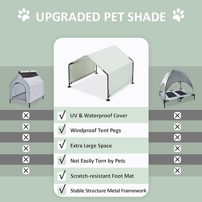 Dog Shade Shelter Outdoor Tent for Large Medium Dogs, 4'x4'x3' Outside Sun Rain Canopy Pet House for Cats Pigs Livestock with Waterproof Roof Ground Nails