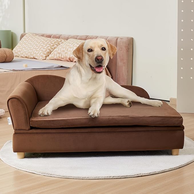 VEVOR Pet Sofa, Dog Couch for Large-Sized Dogs and Cats, Soft Velvety Dog Sofa Bed, 110 lbs Loading Cat Sofa, Dark Brown