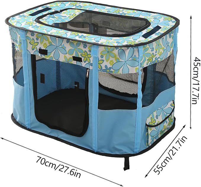 Foldable Pet Playpen, cat playpen, Puppy Play Pen for Indoors (Medium, Blue)