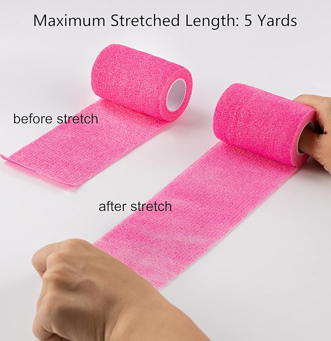 16 Pack Self Adhesive Bandage Wrap 3 inch, Self Sticking Bandage Wrap, Self Adherent for Wrist Ankle Sprains, Vet Wrap for Animals Pet(Pink)
