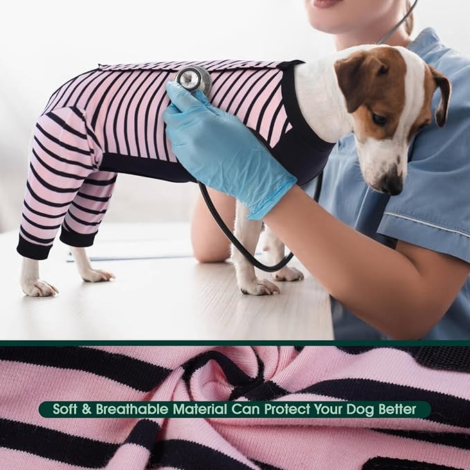 Kuoser Dog Recovery Suit, Anti Licking Dog Rear Leg Sleeve, Abdominal Dog Surgical Suit with Pants Cover Protect Wounds, Dog Elbow Protector Soft Dog Surgery Onesie Cone Alternative, Pink 2XL