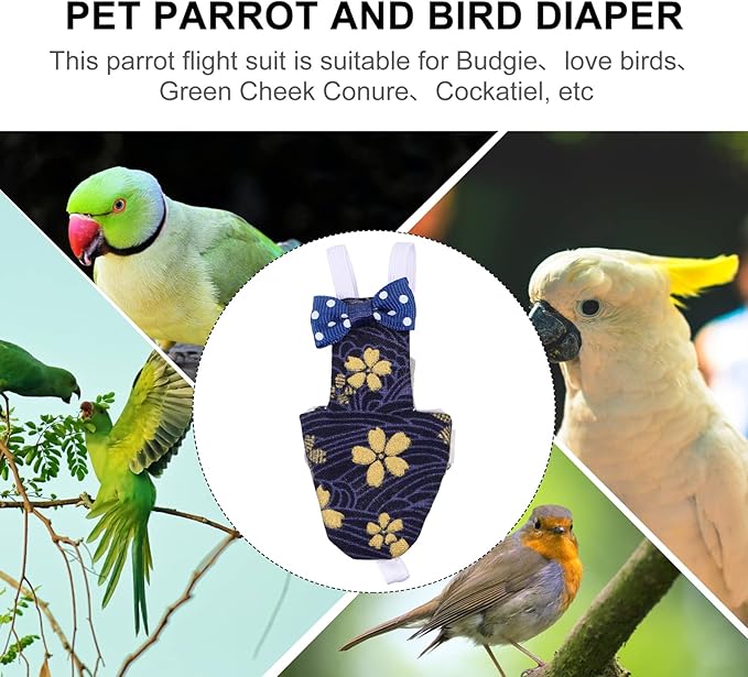 Bird Diaper - Bird Flight Suit Washable Reusable Parrots Nappy Clothes with Leash Hole Parrot Diaper Bird Clothes Bird Suit for Budgie Parakeet Cockatiel