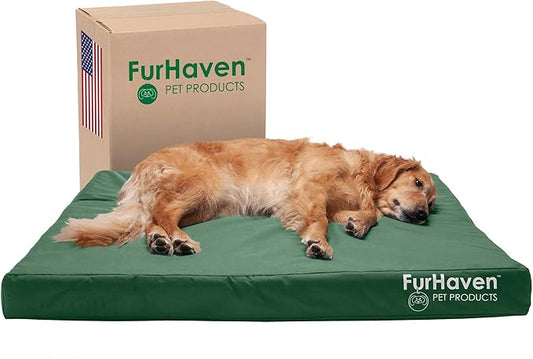 Furhaven Water-Resistant Memory Foam Dog Bed for Large Dogs w/ Removable Washable Cover, For Dogs Up to 95 lbs - Indoor/Outdoor Logo Print Oxford Polycanvas Mattress - Forest, Jumbo/XL