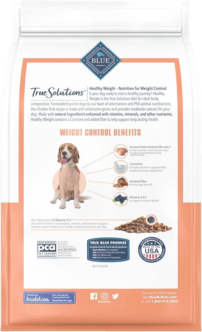 Blue Buffalo True Solutions Healthy Weight Natural Weight Control Adult Dry Dog Food, Chicken 4-lb