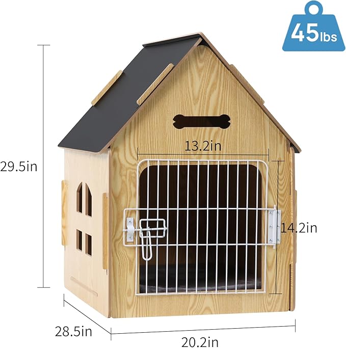 Dog House Indoor for Small Dogs or Cats, Cozy wooden design, Small indoor bed house, with Air Vents and Elevated Floor Warm Dog Cave