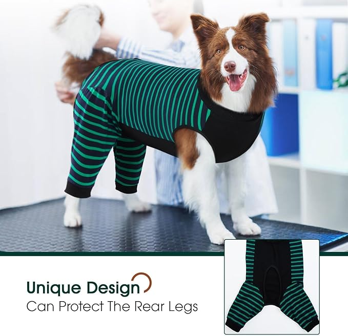 Kuoser Dog Recovery Suit, Anti Licking Dog Rear Leg Sleeve, Abdominal Dog Surgical Suit with Pants Cover Protect Wounds, Dog Elbow Protector Soft Dog Surgery Onesie Cone Alternative, Green L