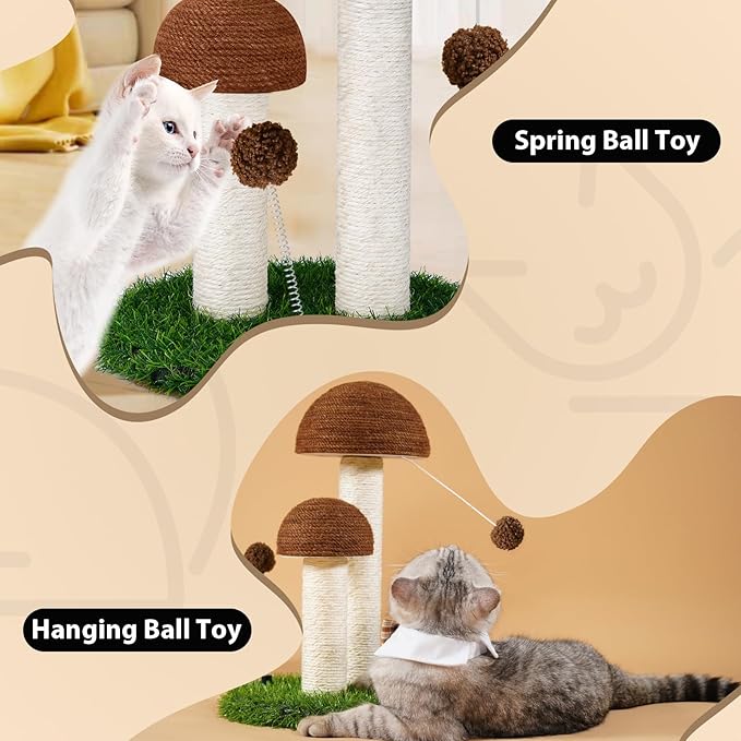 Odoland Cat Scratching Post Mushroom Natural Durable Sisal Board Scratcher for Kitty’s Health and Good Behavior, Furniture Scratch Deterrent Accessories for Cats Brown
