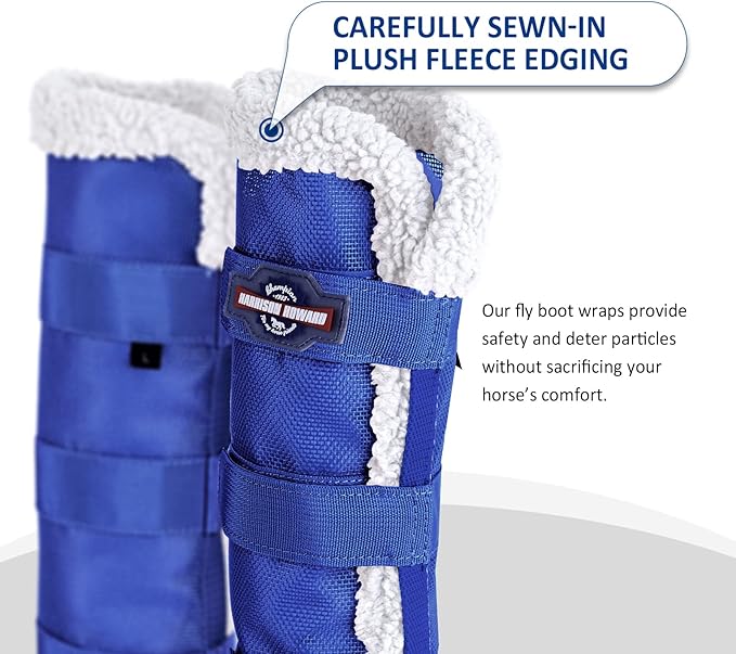 Harrison Howard Horse Fly Boots Summer Protection with Fleece Trim to Eliminate Rubbing Comfortable and Ventilating Mesh Leg Guards Sold in Pair Deep Blue L