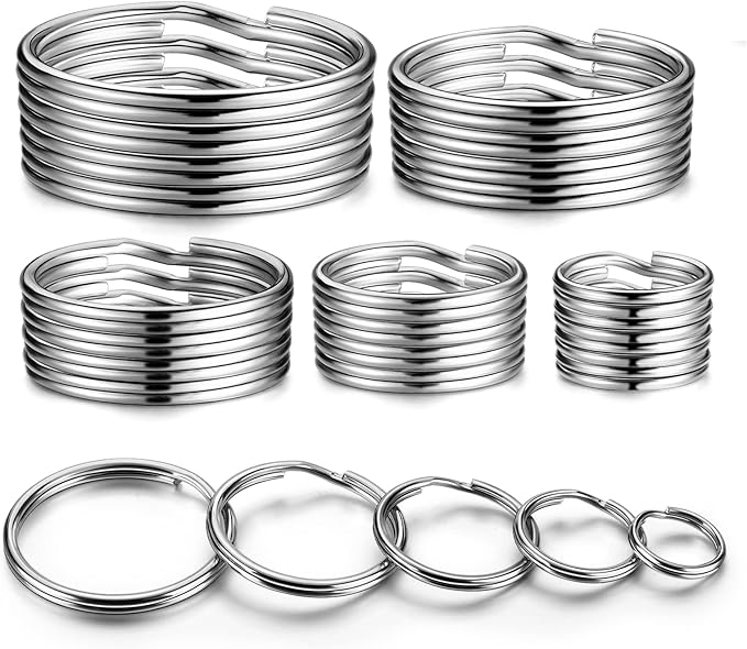 Split Key Ring Circle Assorted, Round Keyring Durable 5 Sizes (1/2 inch, 3/4 inch,1 inch, 1.25 inch, 1.38 inch)