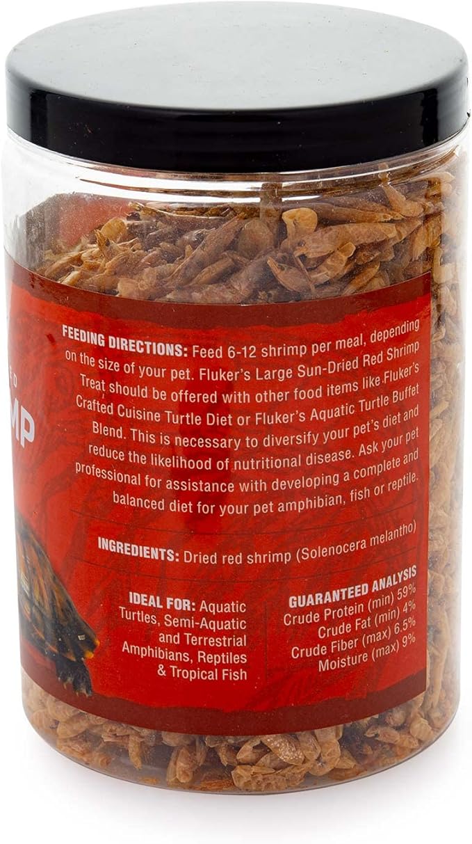 Fluker's All Natural Large Sun-Dried Red Shrimp, High Protein Treats, Aquatic Turtle Food, Great for Aquatic Frogs, Tegus, Monitors, and Tropical Fish, 5 oz