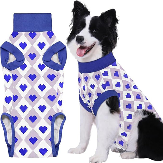 Recovery Suit for Dogs, Dog Recovery Suit Male Female Post Spay, Neuter, Abdominal Surgery Recovery Suit with an Inner Layer Pocket, Prevent Licking Soft Breathable Cotton, Blue, L
