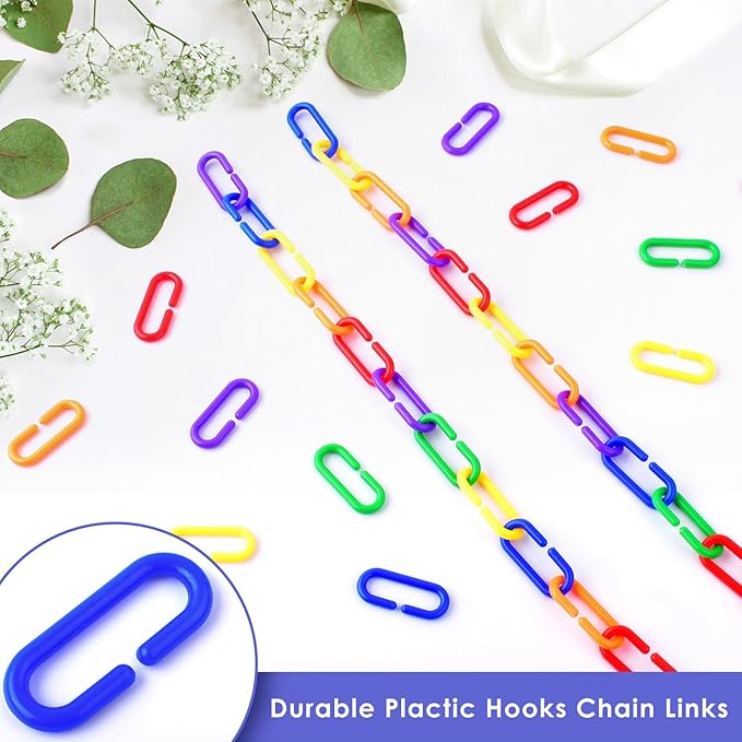 Bissap Plastic Chain Links Birds 650pcs, Mix Color Rainbow DIY C-Clips Chains Hooks Swing Climbing Cage Toys for Sugar Glider Rat Parrot Bird, Children's Learning Toy ﻿