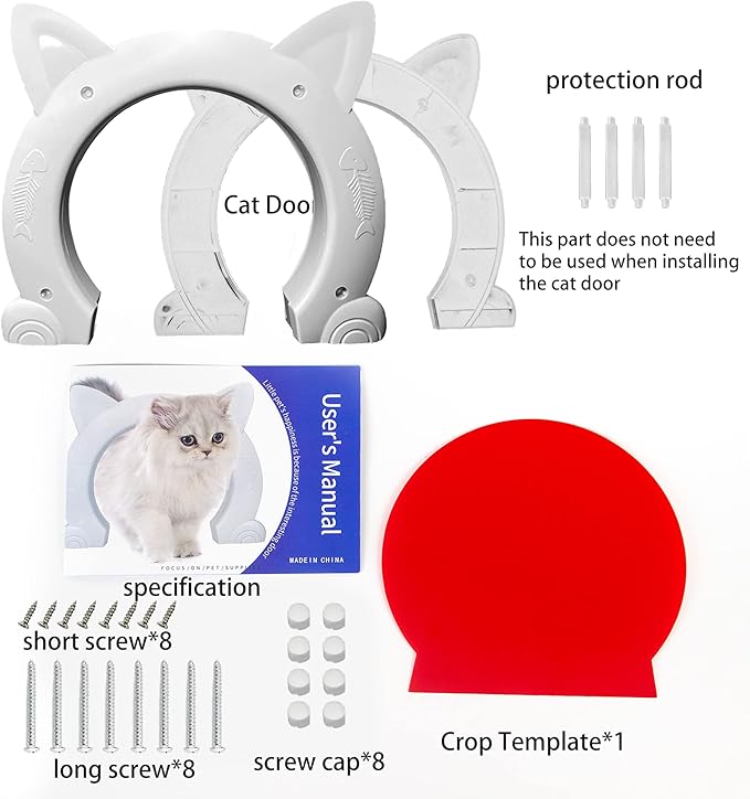 Cat Door Interior Door No-Flap Cat Door Fits Both Solid and Hollow Indoors Door Pet Doors for Cat, Easy DIY Setup (White,L)