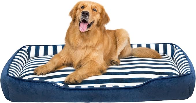 Dog Beds Large Sized Dog, Large Dog Beds with Orthopedic Memory Foam Dog Beds, Pet Beds for Large Dogs, Dog Bed with Removable Washable Cover, Blue & White Color, L, 40" L X 31" W X 6" Th