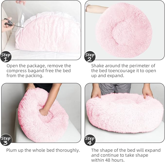 Cat Bed for Indoor Cats,24 Inch Cat Bed & Dog Bed Machine Washable, Fluffy Round Pet Bed Non-Slip, Calming Soft Plush Donut Cuddler Cushion Self Warming for Puppy and Kitten