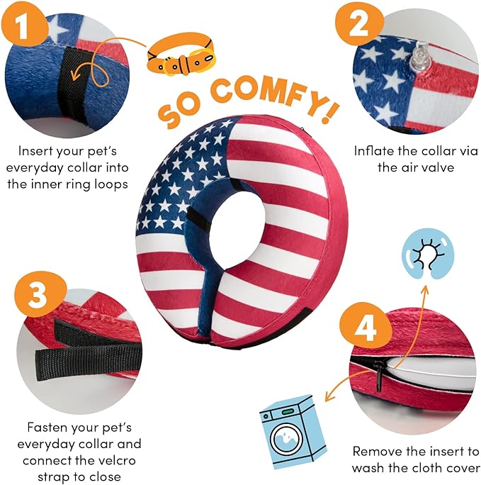 BENCMATE Protective Inflatable Collar for Dogs and Cats - Soft Pet Recovery Collar Does Not Block Vision E-Collar (Large, Flag)